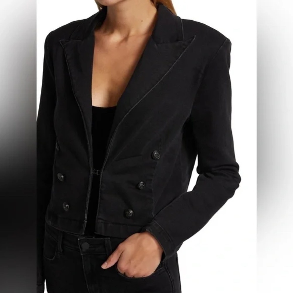 L'AGENCE Dolly Cropped Denim Blazer Black Size S